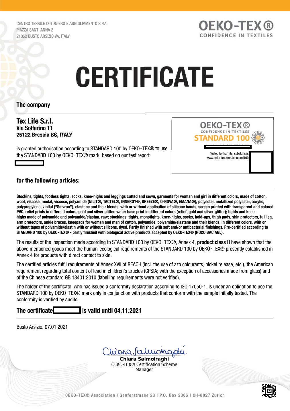 Certificatio TexLife